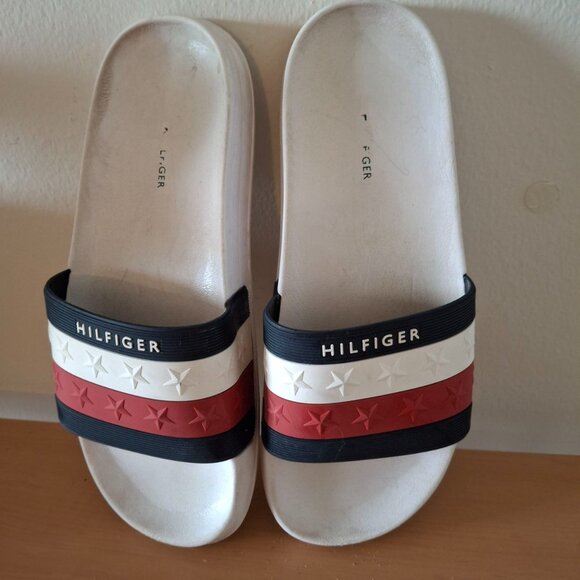 Tommy Hilfiger Women's Rubber Slide Sandals - White/Red/Blue Stripes - Size 7M - Picture 2 of 6